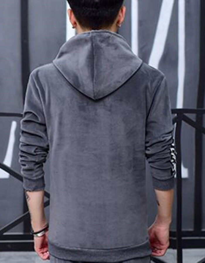 富貴鳥(Fuguiniao)冬款衛(wèi)衣男運動套裝 加厚保暖金絲絨青少年運動裝 灰色 L